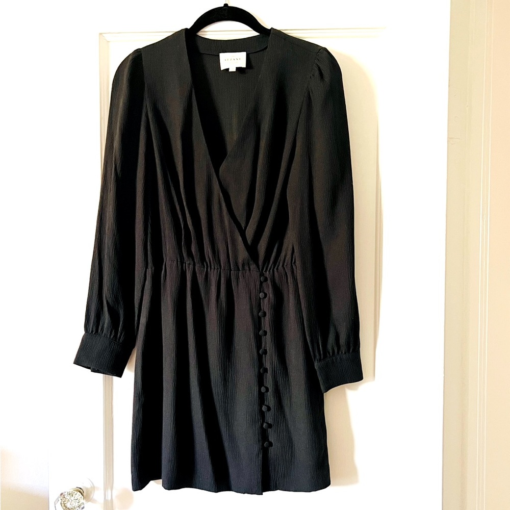 Sezane Black long sleeve Dress with V-Neck, size 6 (38)